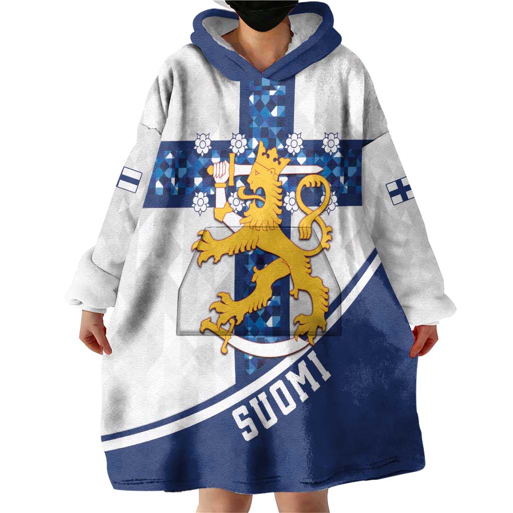 Custom Finland Football Wearable Blanket Hoodie Suomen jalkapallomaajoukkue