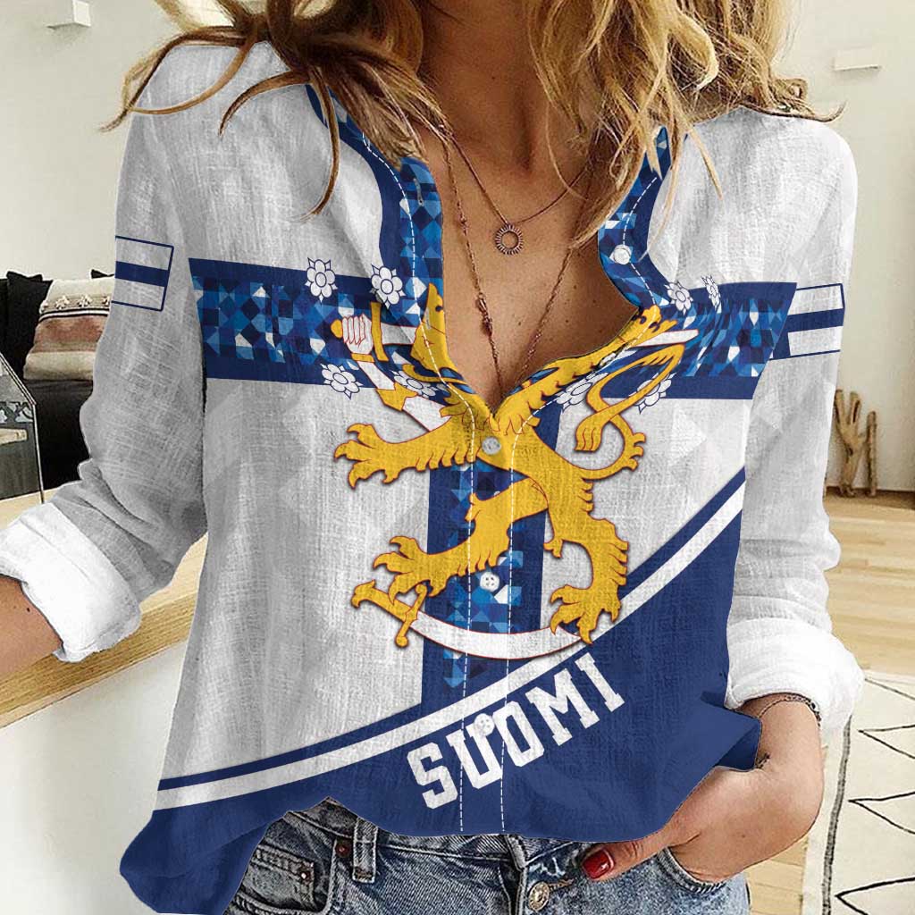Custom Finland Football Women Casual Shirt Suomen jalkapallomaajoukkue