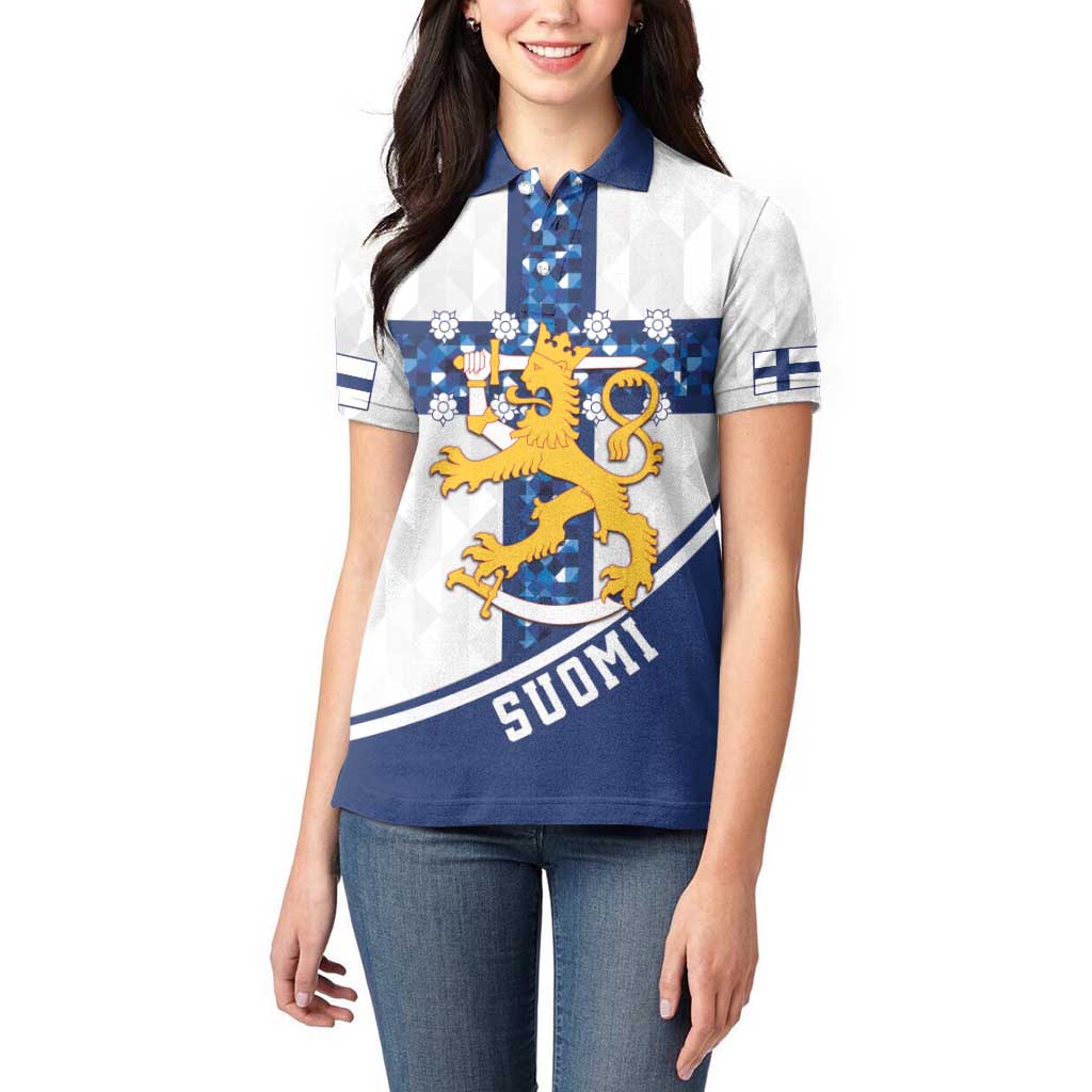 Custom Finland Football Women Polo Shirt Suomen jalkapallomaajoukkue