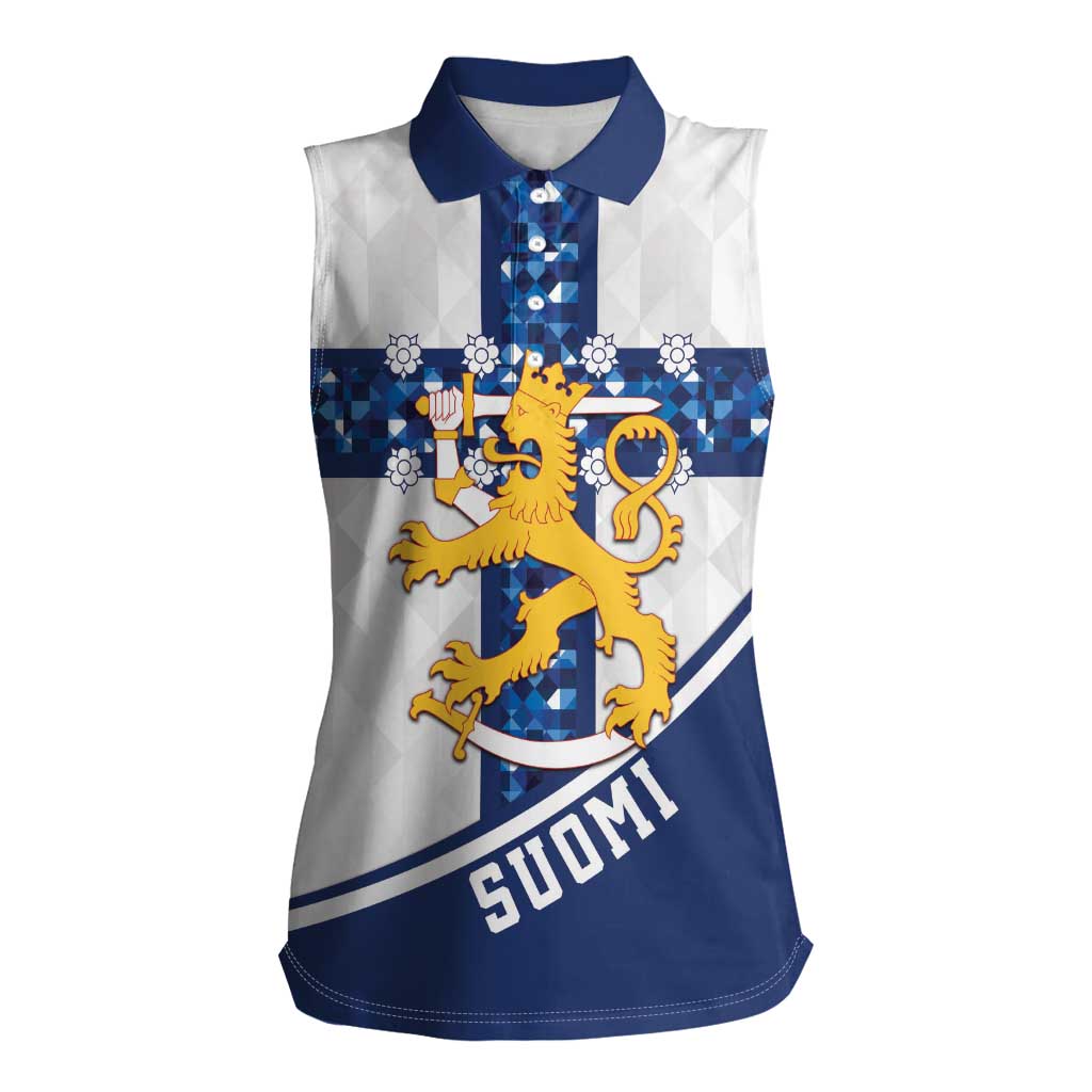 Custom Finland Football Women Sleeveless Polo Shirt Suomen jalkapallomaajoukkue