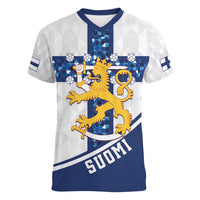 Custom Finland Football Women V-Neck T-Shirt Suomen jalkapallomaajoukkue
