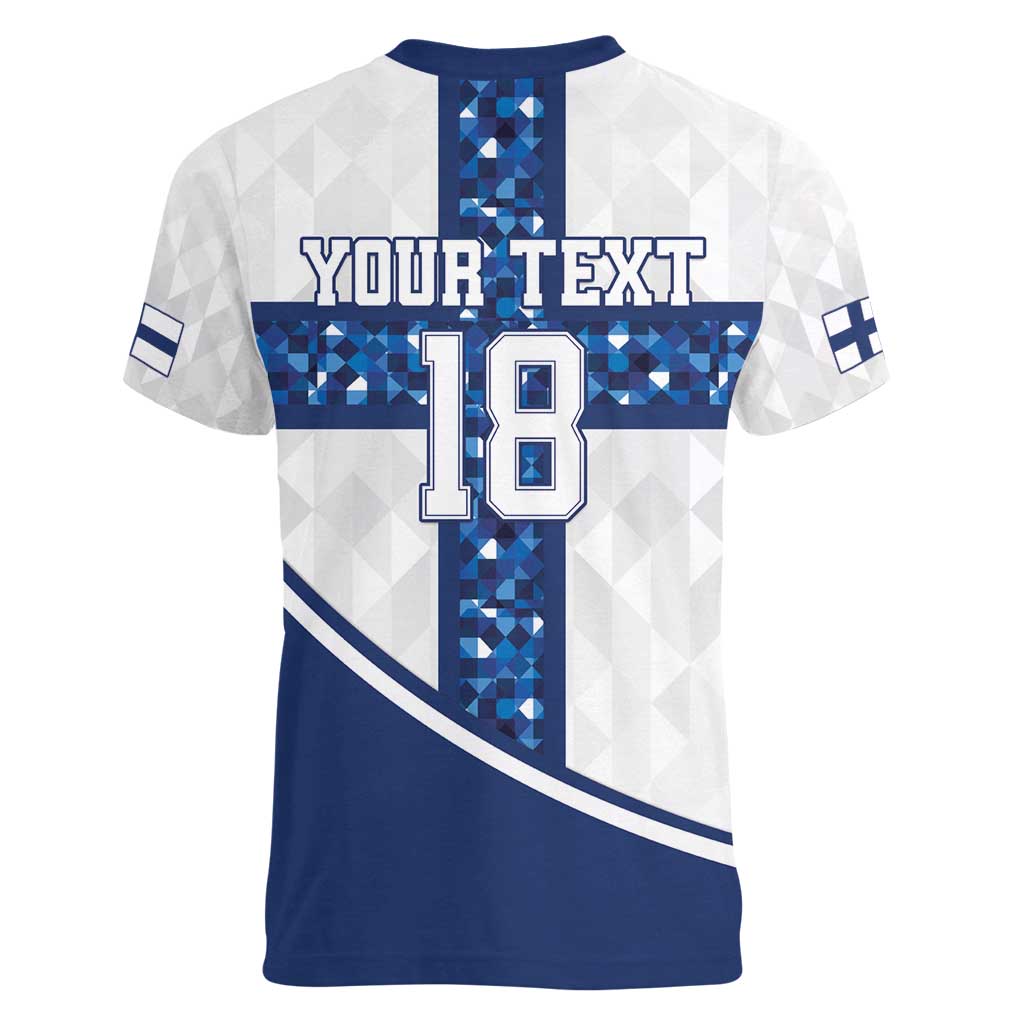 Custom Finland Football Women V-Neck T-Shirt Suomen jalkapallomaajoukkue