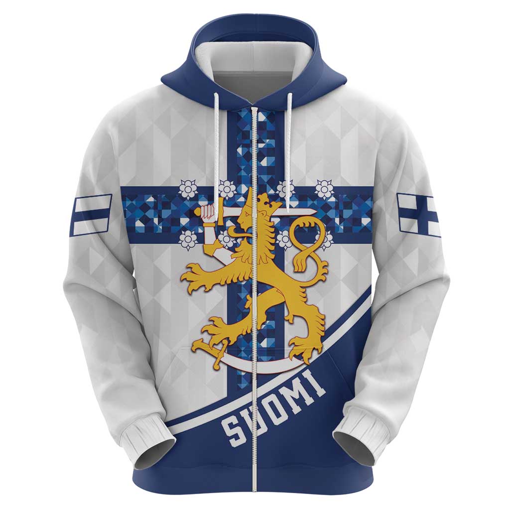 Custom Finland Football Zip Hoodie Suomen jalkapallomaajoukkue