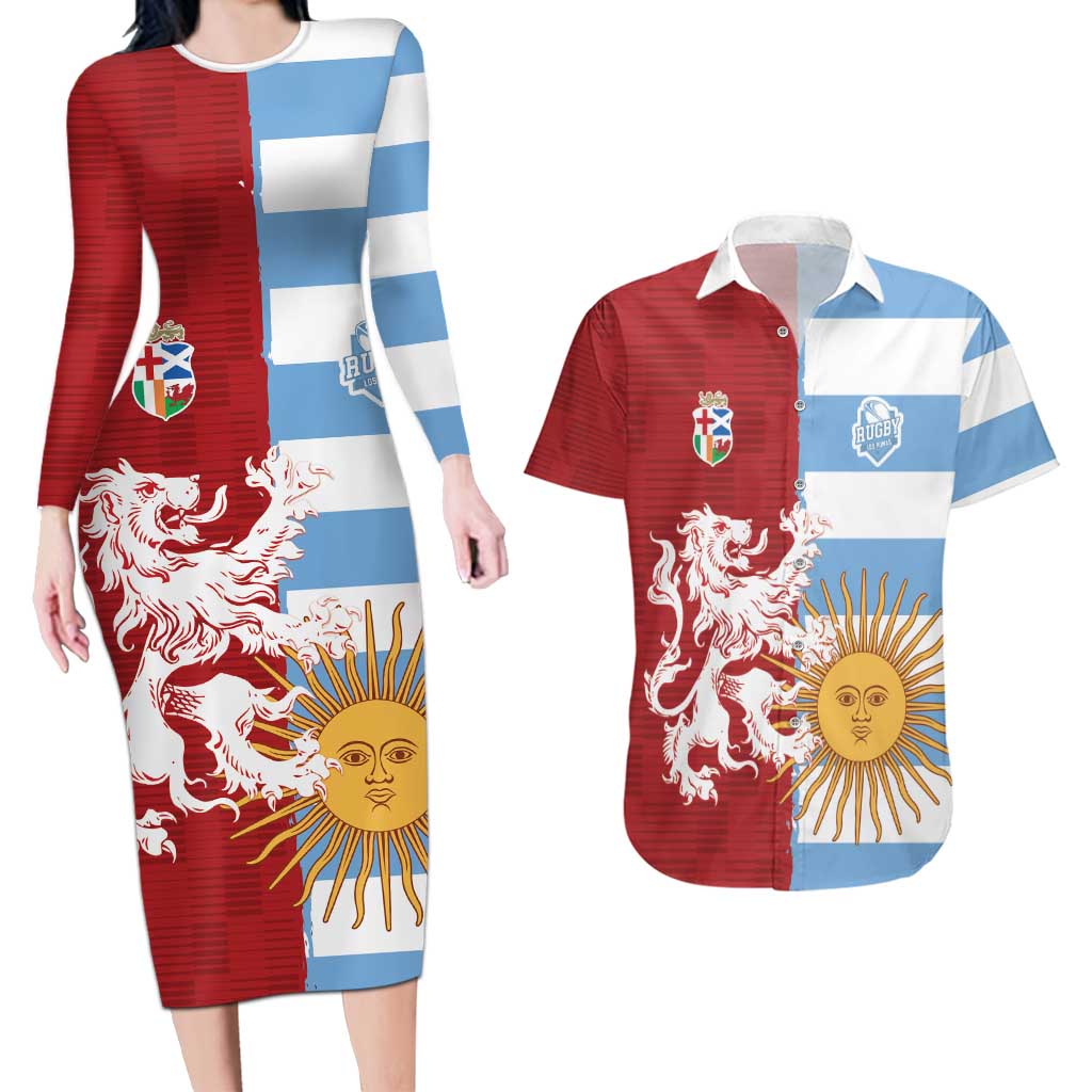 Custom British Lions Argentina Couples Matching Long Sleeve Bodycon Dress and Hawaiian Shirt Unique Style - Wonder Print Shop