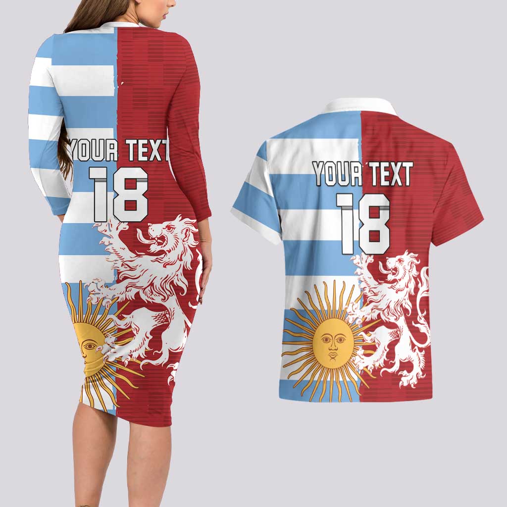 Custom British Lions Argentina Couples Matching Long Sleeve Bodycon Dress and Hawaiian Shirt Unique Style - Wonder Print Shop