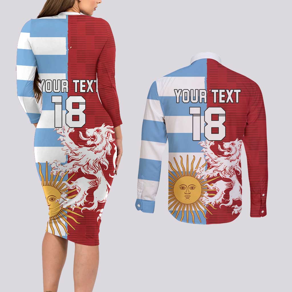 Custom British Lions Argentina Couples Matching Long Sleeve Bodycon Dress and Long Sleeve Button Shirt Unique Style - Wonder Print Shop