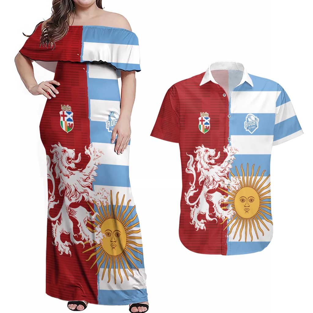 Custom British Lions Argentina Couples Matching Off Shoulder Maxi Dress and Hawaiian Shirt Unique Style - Wonder Print Shop