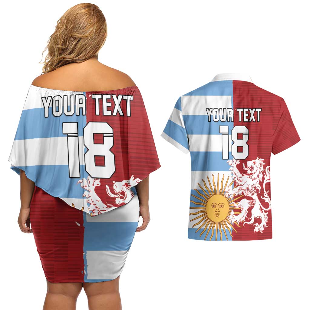 Custom British Lions Argentina Couples Matching Off Shoulder Short Dress and Hawaiian Shirt Unique Style - Wonder Print Shop