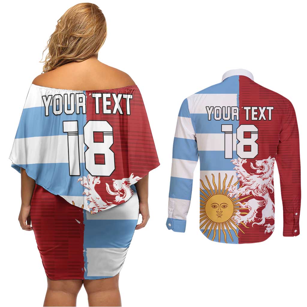 Custom British Lions Argentina Couples Matching Off Shoulder Short Dress and Long Sleeve Button Shirt Unique Style - Wonder Print Shop