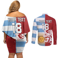 Custom British Lions Argentina Couples Matching Off Shoulder Short Dress and Long Sleeve Button Shirt Unique Style - Wonder Print Shop