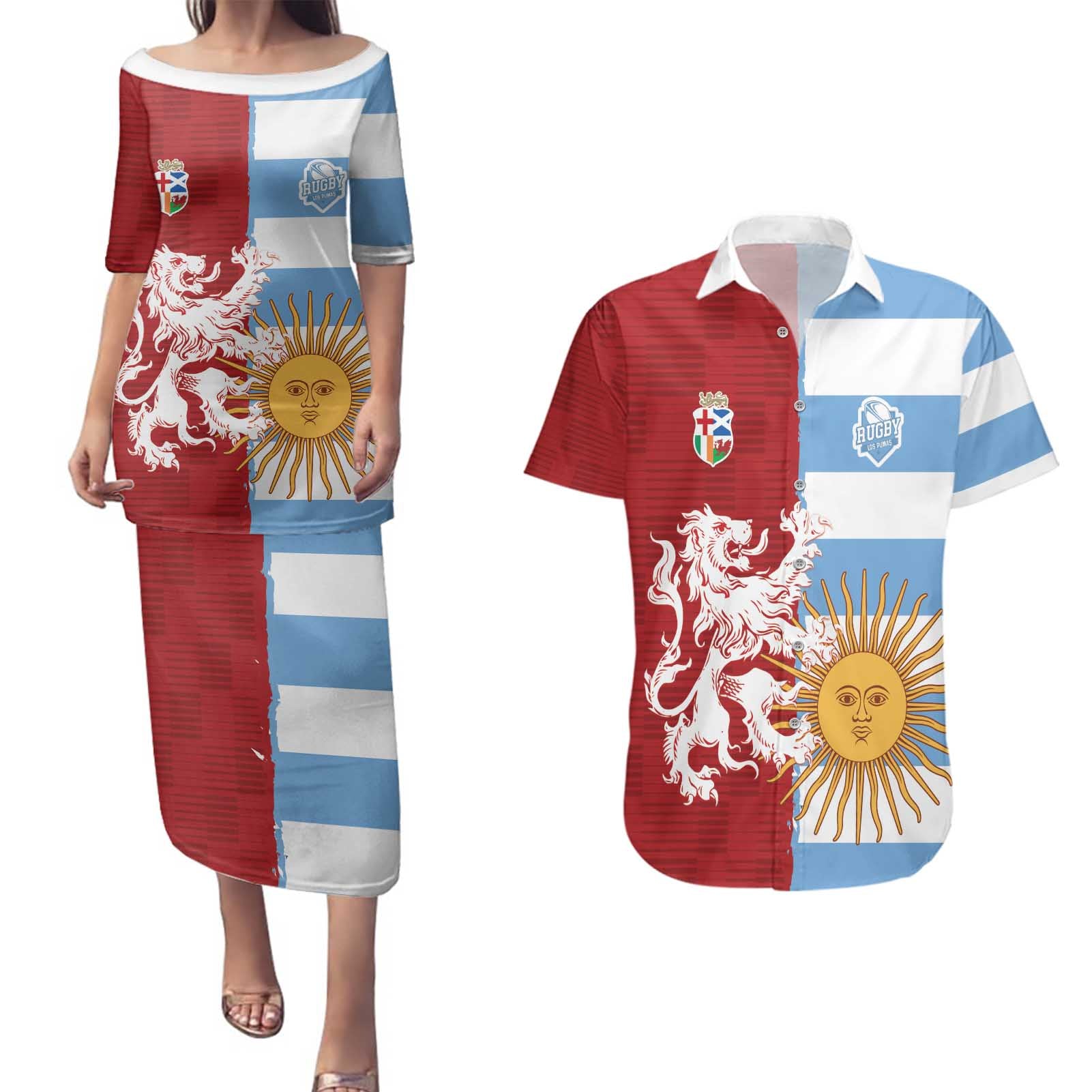 Custom British Lions Argentina Couples Matching Puletasi and Hawaiian Shirt Unique Style - Wonder Print Shop