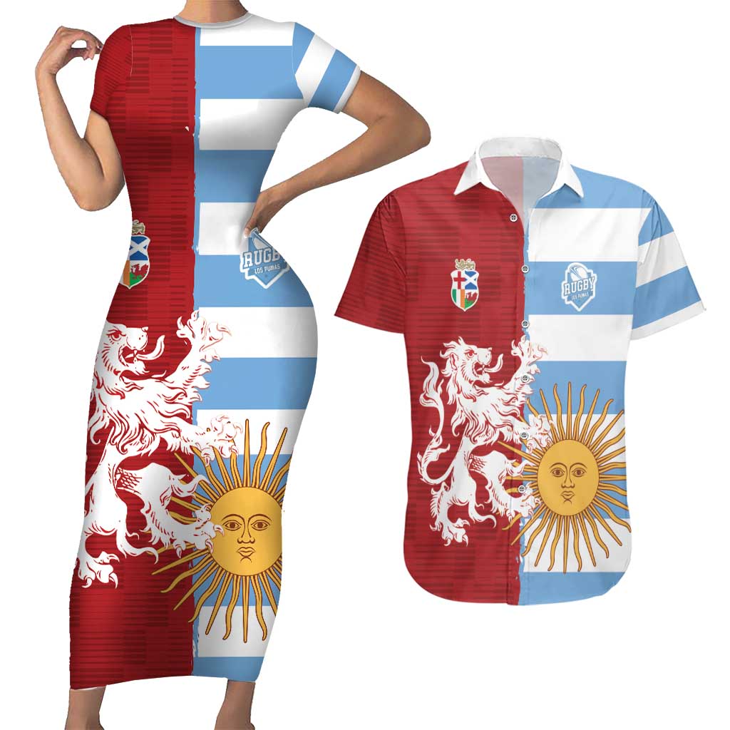 Custom British Lions Argentina Couples Matching Short Sleeve Bodycon Dress and Hawaiian Shirt Unique Style - Wonder Print Shop