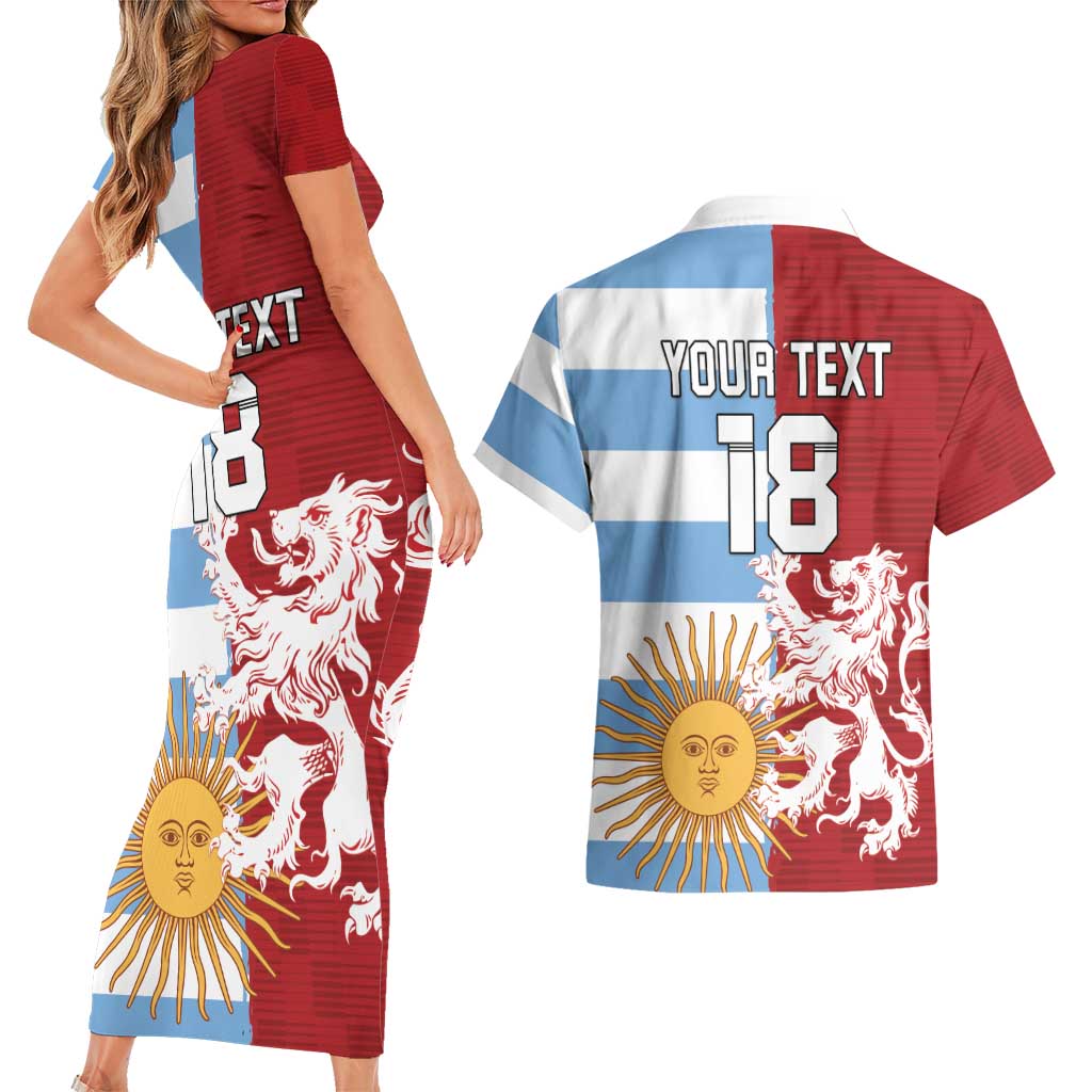 Custom British Lions Argentina Couples Matching Short Sleeve Bodycon Dress and Hawaiian Shirt Unique Style - Wonder Print Shop