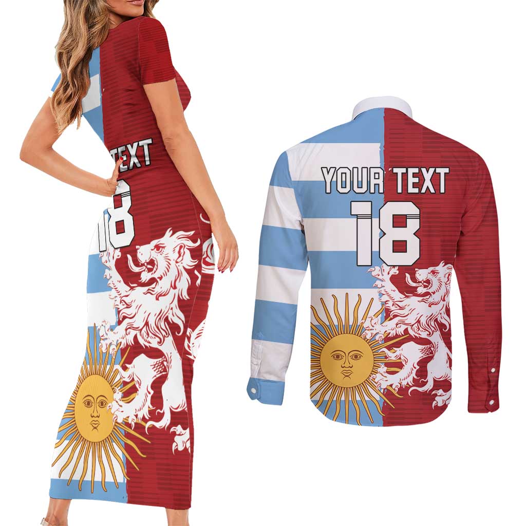 Custom British Lions Argentina Couples Matching Short Sleeve Bodycon Dress and Long Sleeve Button Shirt Unique Style - Wonder Print Shop