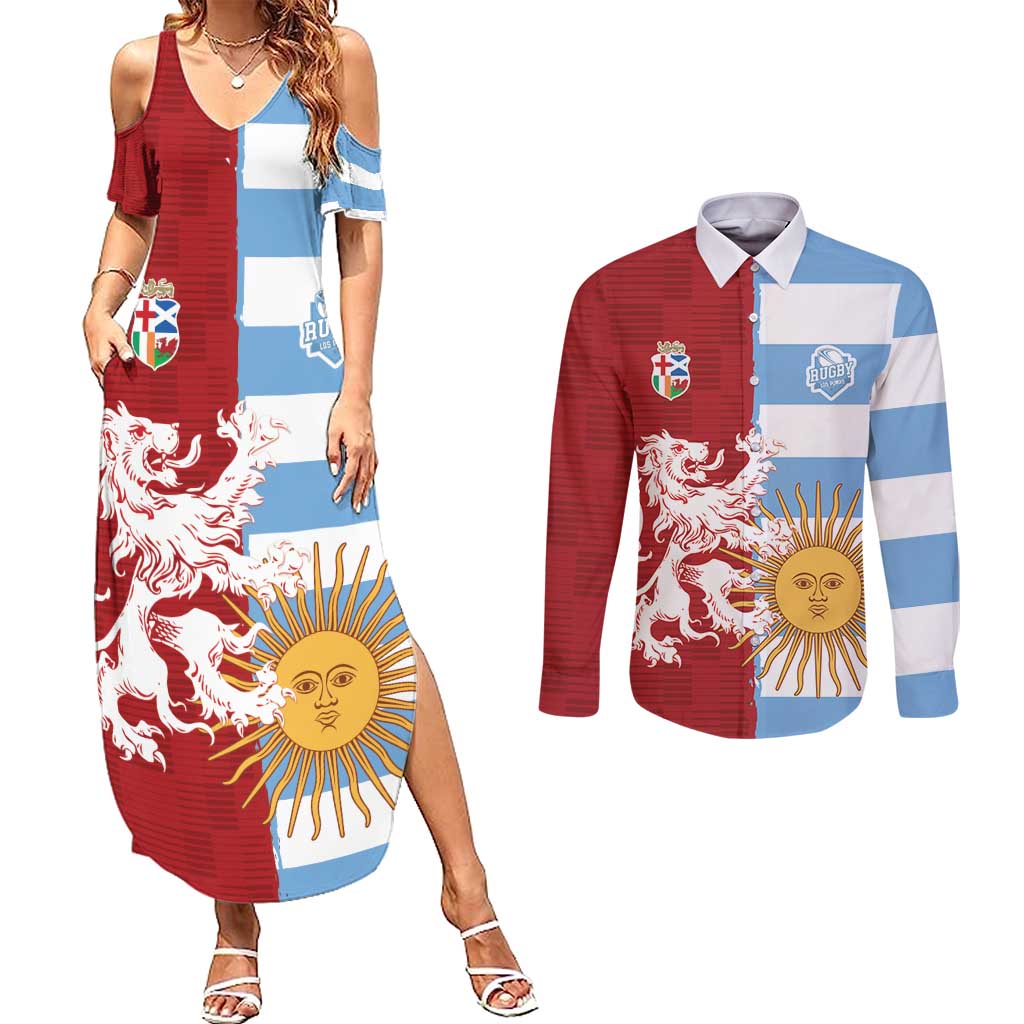 Custom British Lions Argentina Couples Matching Summer Maxi Dress and Long Sleeve Button Shirt Unique Style - Wonder Print Shop