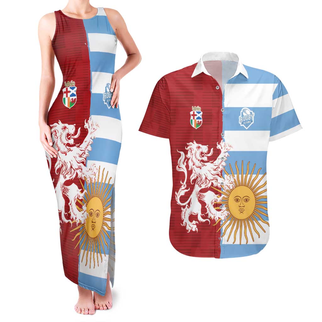 Custom British Lions Argentina Couples Matching Tank Maxi Dress and Hawaiian Shirt Unique Style - Wonder Print Shop