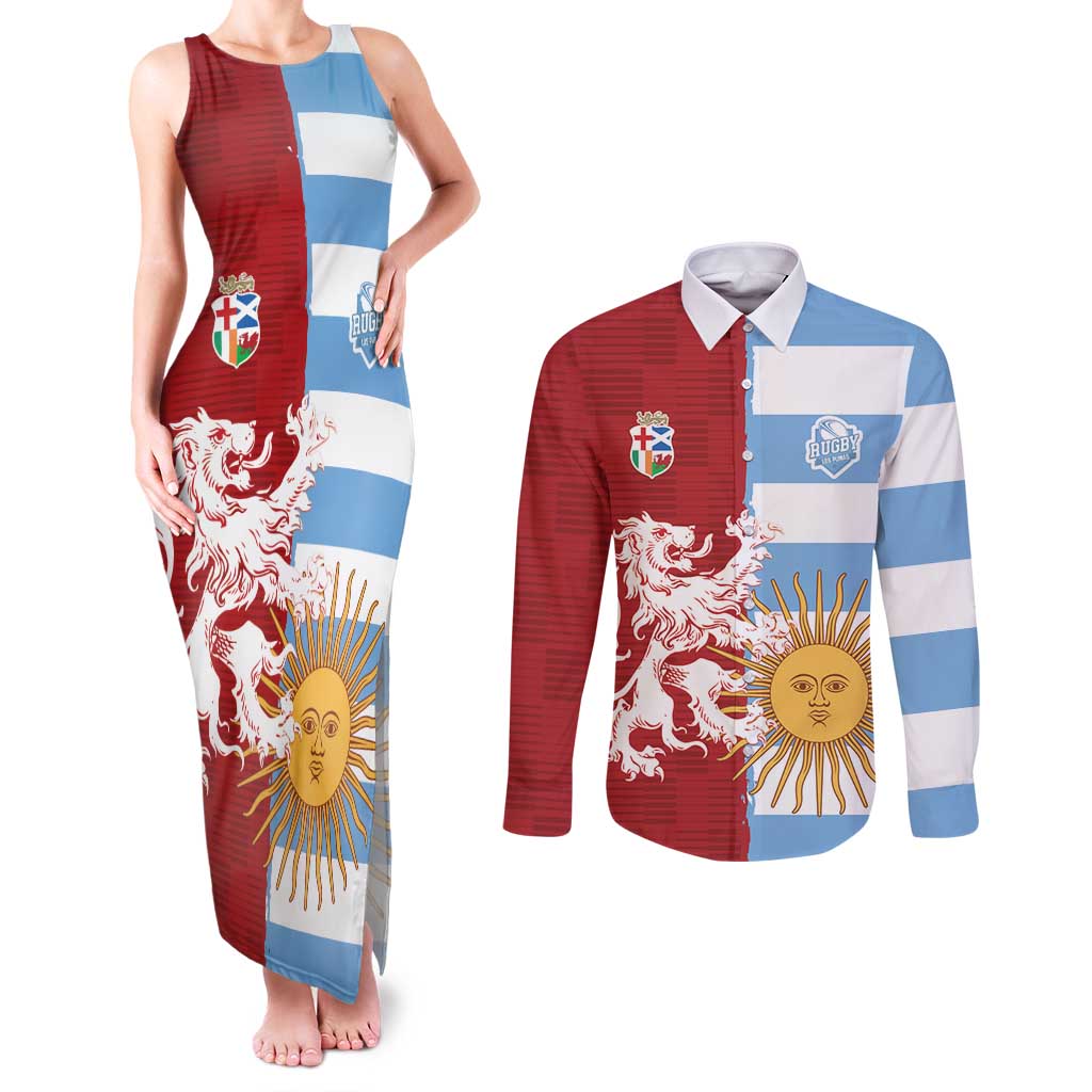 Custom British Lions Argentina Couples Matching Tank Maxi Dress and Long Sleeve Button Shirt Unique Style - Wonder Print Shop
