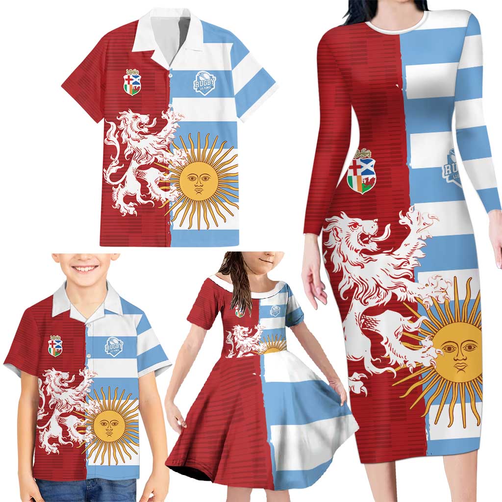 Custom British Lions Argentina Family Matching Long Sleeve Bodycon Dress and Hawaiian Shirt Unique Style - Wonder Print Shop