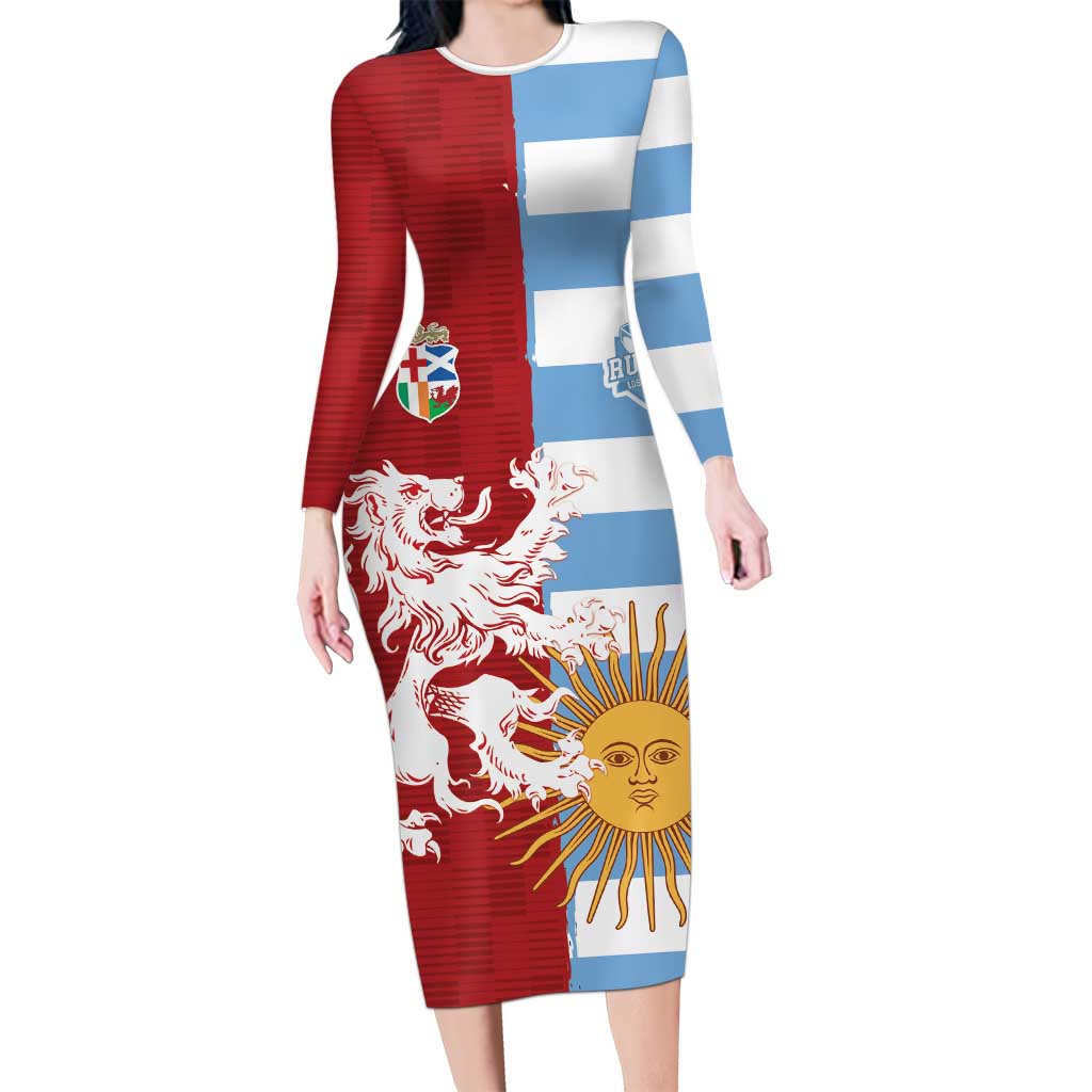 Custom British Lions Argentina Family Matching Long Sleeve Bodycon Dress and Hawaiian Shirt Unique Style - Wonder Print Shop