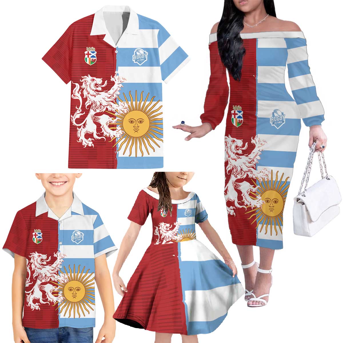 Custom British Lions Argentina Family Matching Off The Shoulder Long Sleeve Dress and Hawaiian Shirt Unique Style - Wonder Print Shop