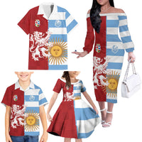 Custom British Lions Argentina Family Matching Off The Shoulder Long Sleeve Dress and Hawaiian Shirt Unique Style - Wonder Print Shop