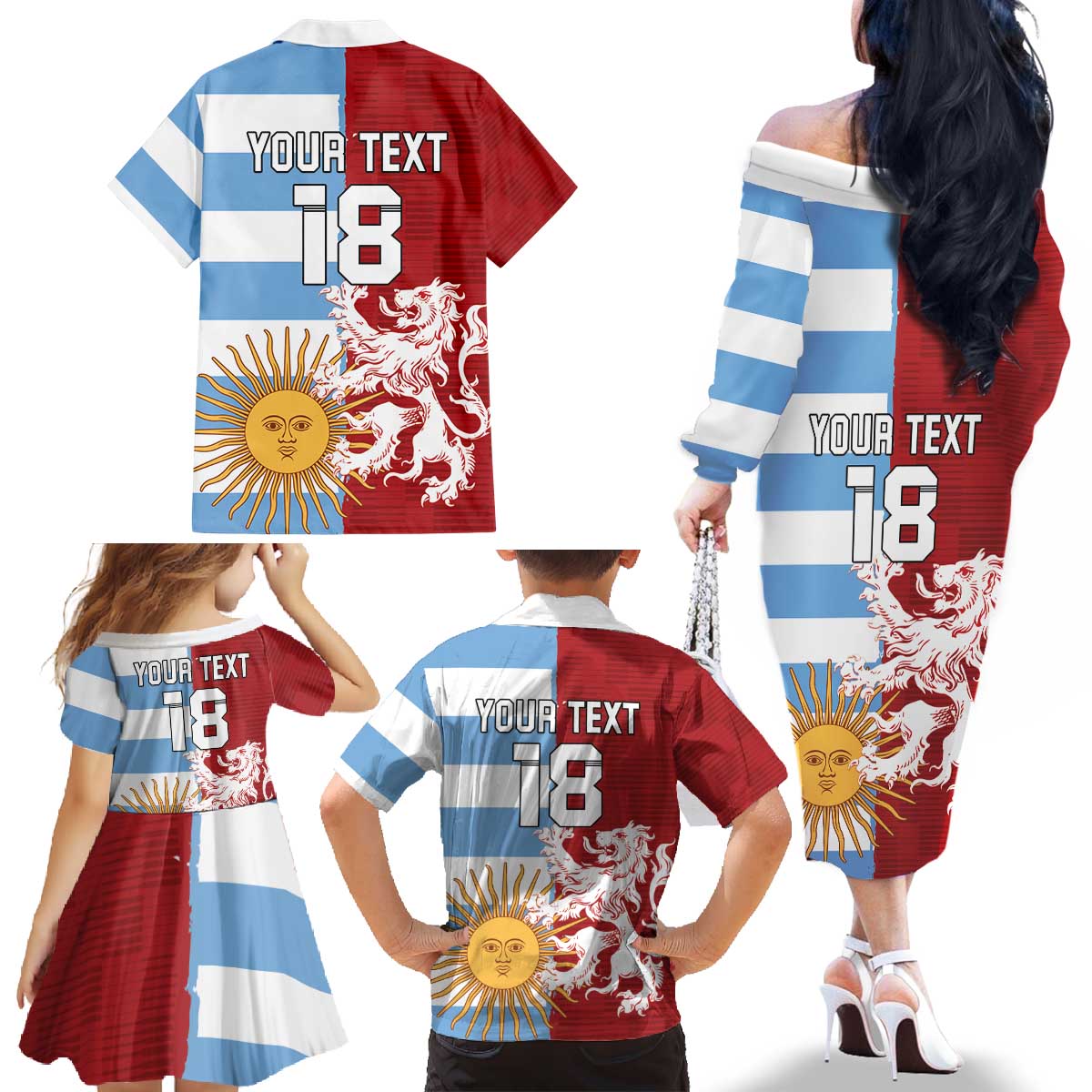 Custom British Lions Argentina Family Matching Off The Shoulder Long Sleeve Dress and Hawaiian Shirt Unique Style - Wonder Print Shop