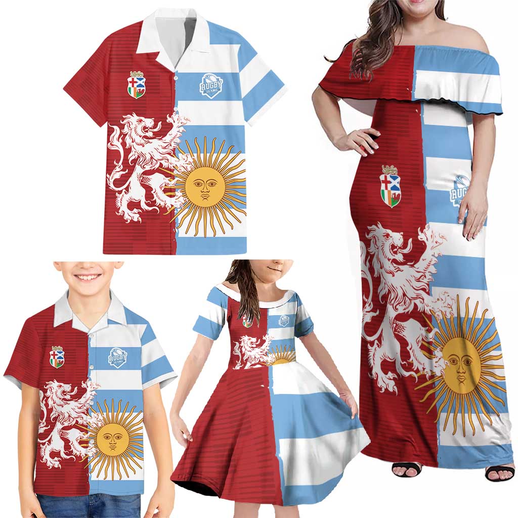Custom British Lions Argentina Family Matching Off Shoulder Maxi Dress and Hawaiian Shirt Unique Style - Wonder Print Shop