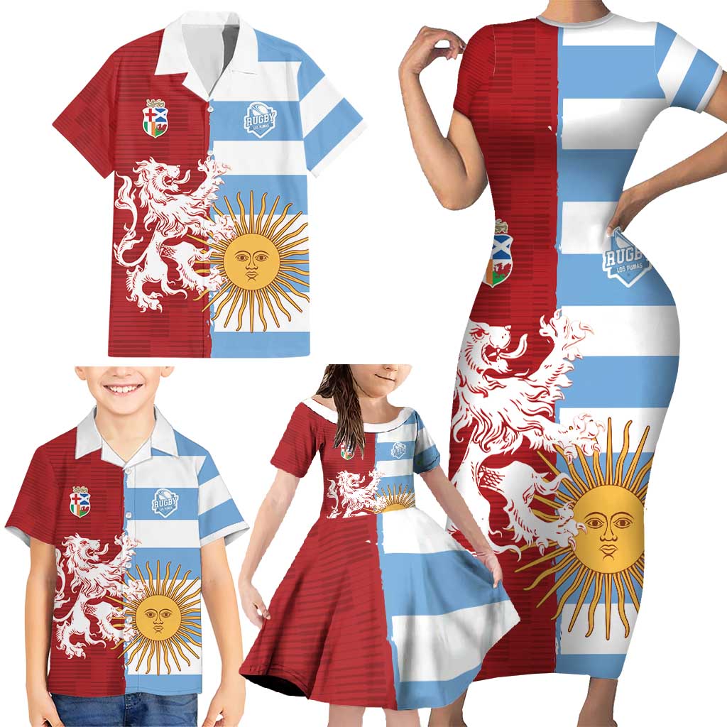 Custom British Lions Argentina Family Matching Short Sleeve Bodycon Dress and Hawaiian Shirt Unique Style - Wonder Print Shop