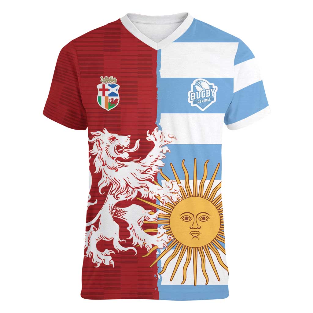 Custom British Lions Argentina Women V-Neck T-Shirt Unique Style - Wonder Print Shop