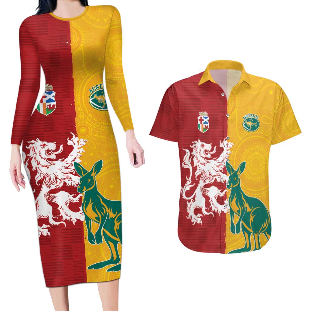 Custom British Lions Australia Couples Matching Long Sleeve Bodycon Dress and Hawaiian Shirt Unique Style - Wonder Print Shop