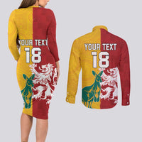 Custom British Lions Australia Couples Matching Long Sleeve Bodycon Dress and Long Sleeve Button Shirt Unique Style - Wonder Print Shop