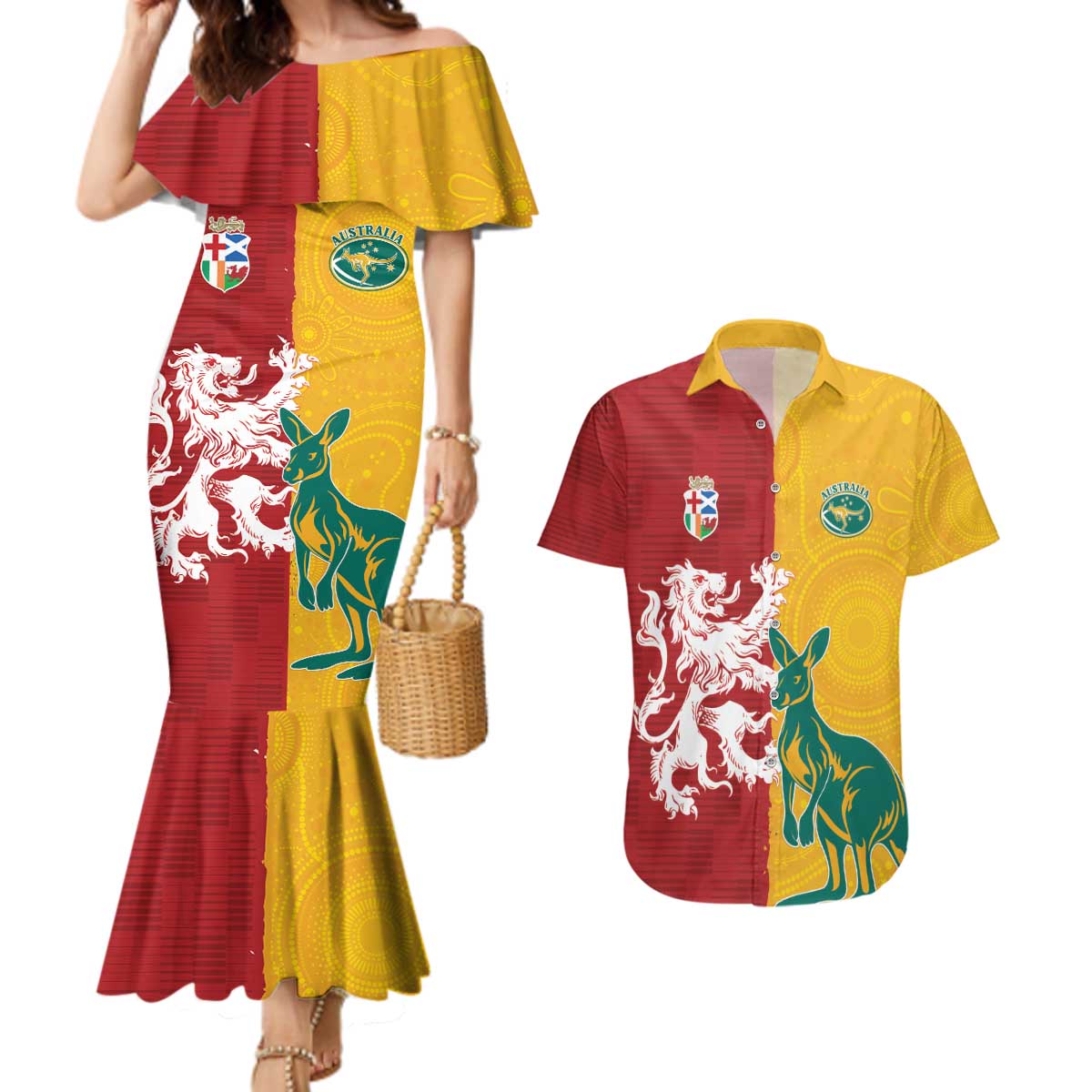 Custom British Lions Australia Couples Matching Mermaid Dress and Hawaiian Shirt Unique Style - Wonder Print Shop