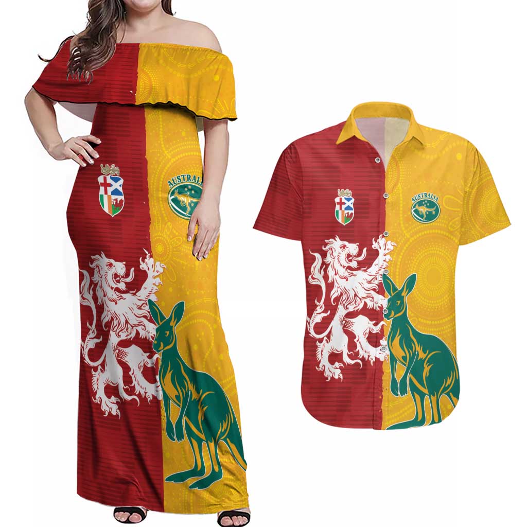 Custom British Lions Australia Couples Matching Off Shoulder Maxi Dress and Hawaiian Shirt Unique Style - Wonder Print Shop