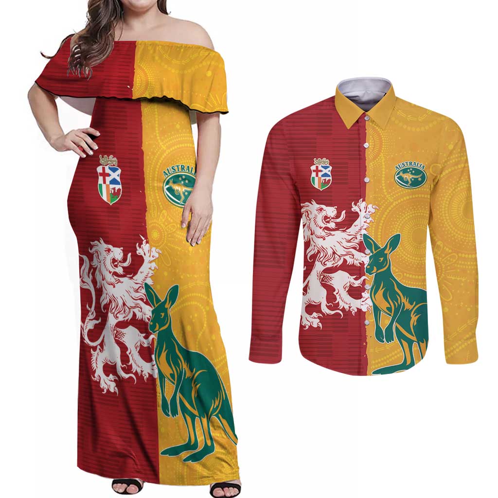 Custom British Lions Australia Couples Matching Off Shoulder Maxi Dress and Long Sleeve Button Shirt Unique Style - Wonder Print Shop