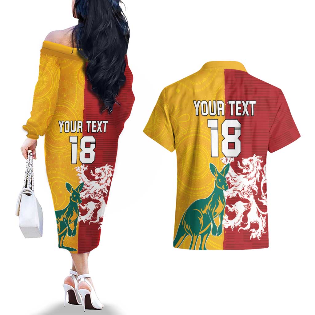 Custom British Lions Australia Couples Matching Off The Shoulder Long Sleeve Dress and Hawaiian Shirt Unique Style - Wonder Print Shop