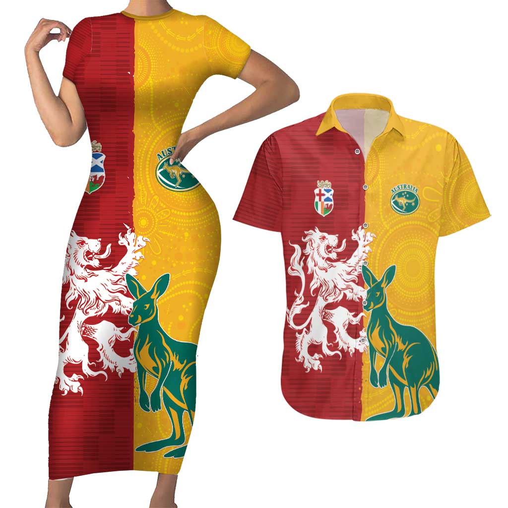Custom British Lions Australia Couples Matching Short Sleeve Bodycon Dress and Hawaiian Shirt Unique Style - Wonder Print Shop