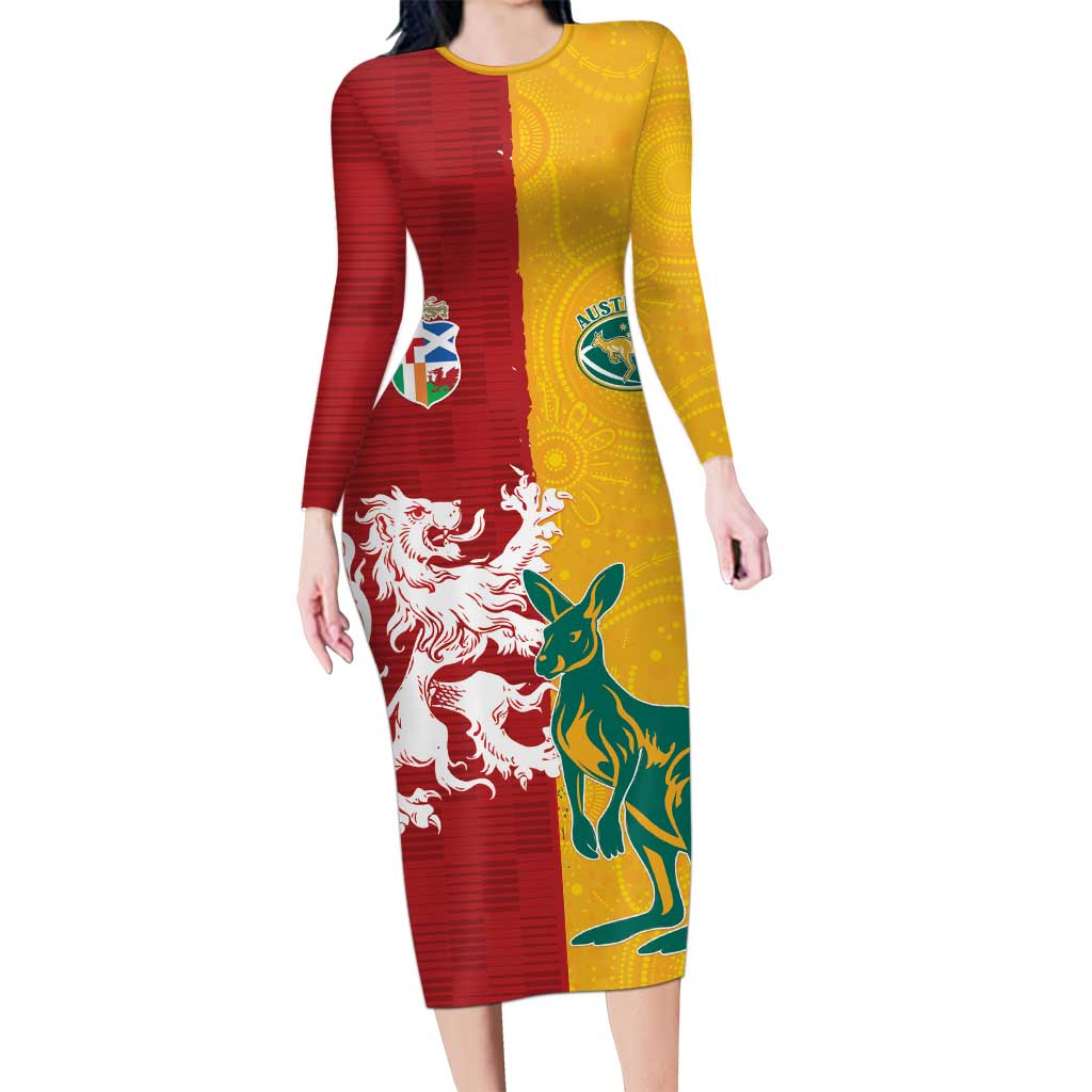 Custom British Lions Australia Long Sleeve Bodycon Dress Unique Style - Wonder Print Shop