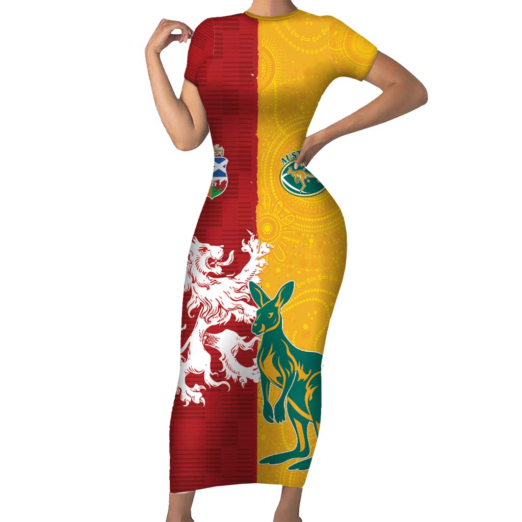 Custom British Lions Australia Short Sleeve Bodycon Dress Unique Style - Wonder Print Shop