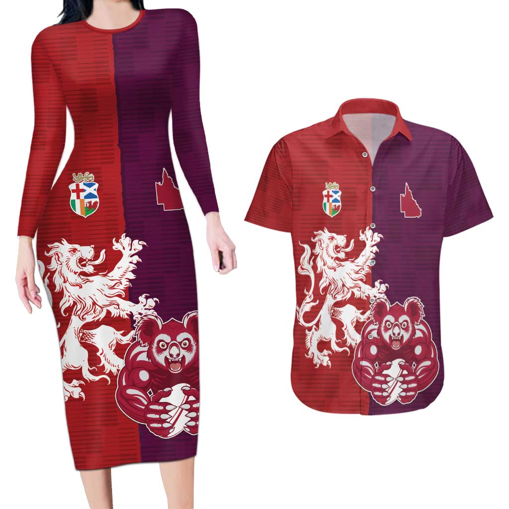 Custom British Lions Brumbies Couples Matching Long Sleeve Bodycon Dress and Hawaiian Shirt Unique Style - Wonder Print Shop