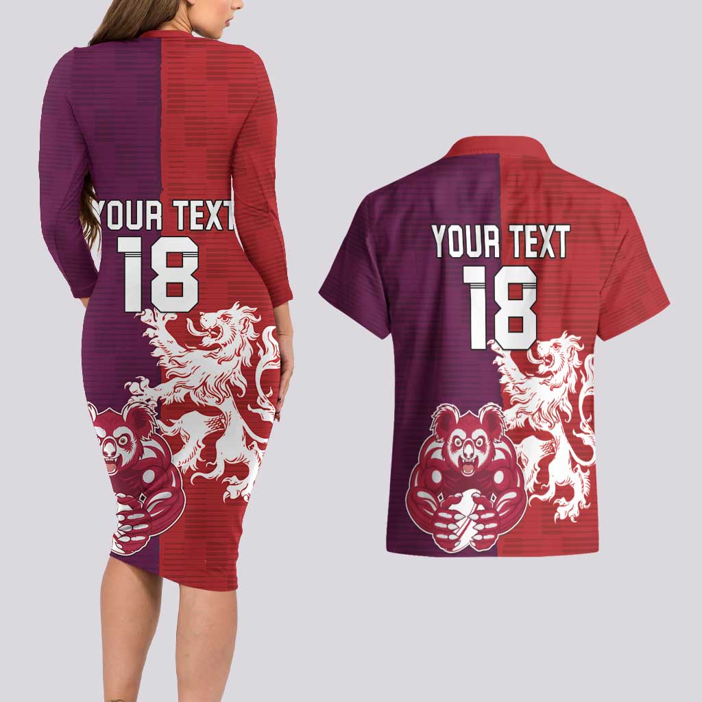 Custom British Lions Brumbies Couples Matching Long Sleeve Bodycon Dress and Hawaiian Shirt Unique Style - Wonder Print Shop