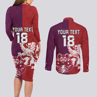 Custom British Lions Brumbies Couples Matching Long Sleeve Bodycon Dress and Long Sleeve Button Shirt Unique Style - Wonder Print Shop