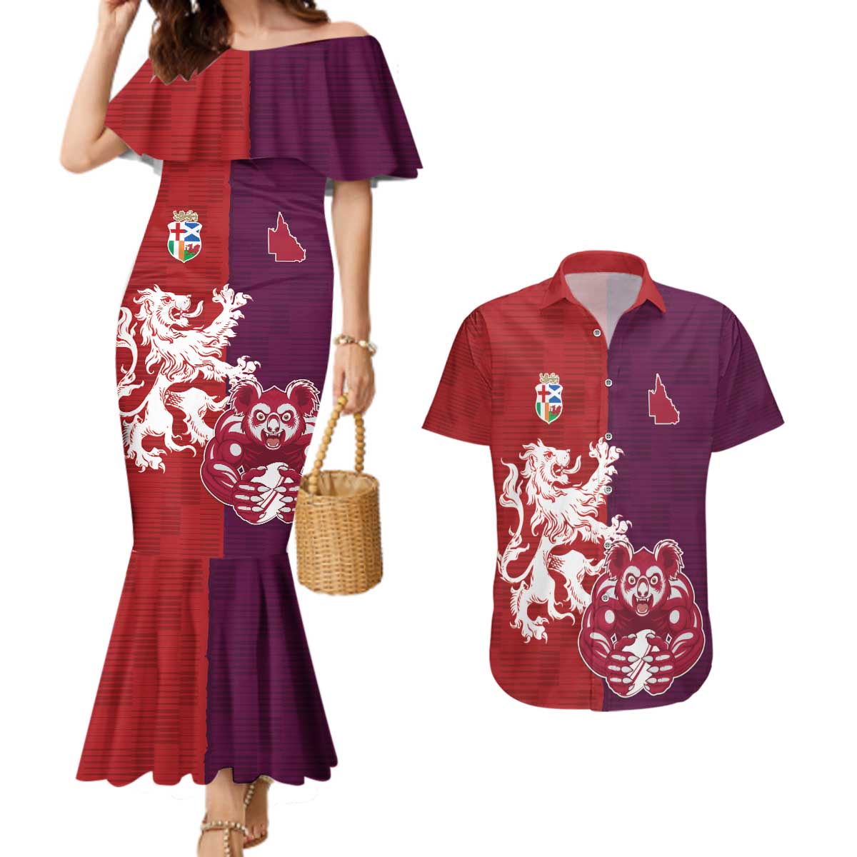 Custom British Lions Brumbies Couples Matching Mermaid Dress and Hawaiian Shirt Unique Style - Wonder Print Shop