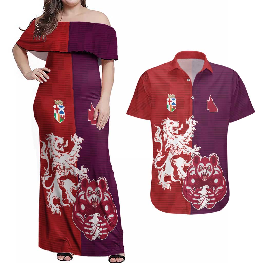 Custom British Lions Brumbies Couples Matching Off Shoulder Maxi Dress and Hawaiian Shirt Unique Style - Wonder Print Shop