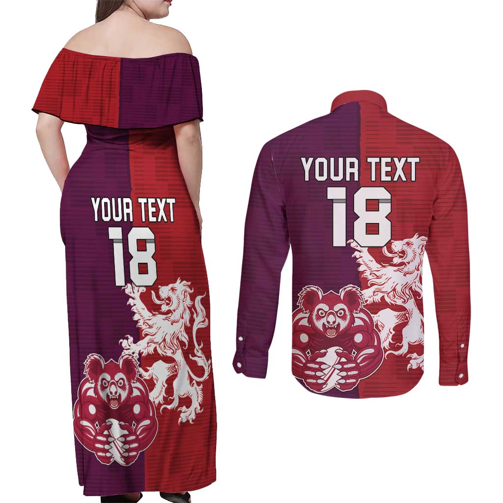 Custom British Lions Brumbies Couples Matching Off Shoulder Maxi Dress and Long Sleeve Button Shirt Unique Style - Wonder Print Shop
