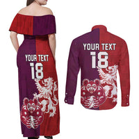 Custom British Lions Brumbies Couples Matching Off Shoulder Maxi Dress and Long Sleeve Button Shirt Unique Style - Wonder Print Shop