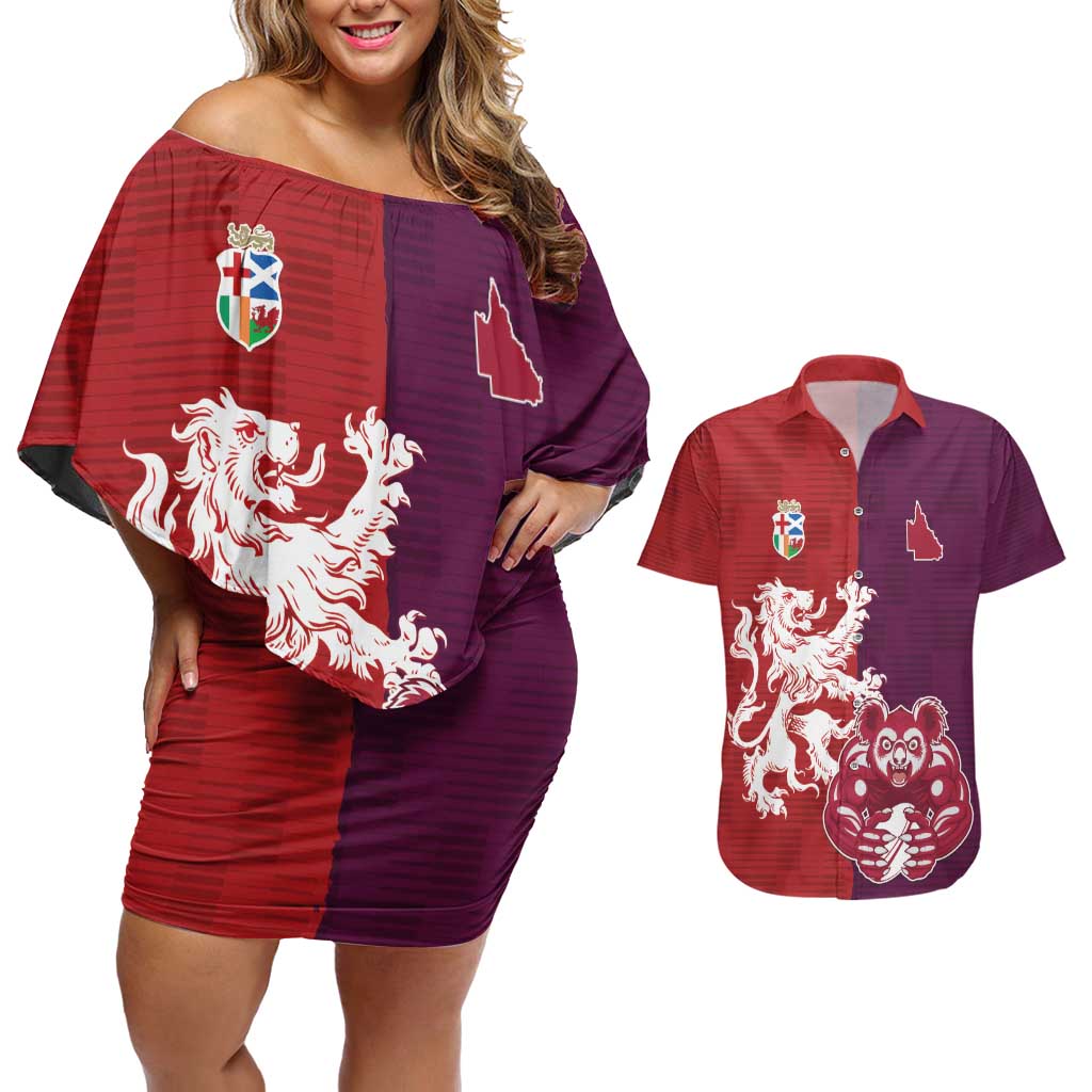 Custom British Lions Brumbies Couples Matching Off Shoulder Short Dress and Hawaiian Shirt Unique Style - Wonder Print Shop
