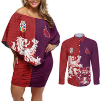 Custom British Lions Brumbies Couples Matching Off Shoulder Short Dress and Long Sleeve Button Shirt Unique Style - Wonder Print Shop