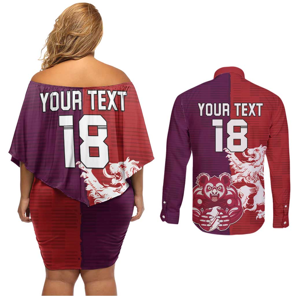 Custom British Lions Brumbies Couples Matching Off Shoulder Short Dress and Long Sleeve Button Shirt Unique Style - Wonder Print Shop