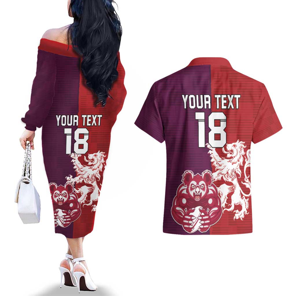 Custom British Lions Brumbies Couples Matching Off The Shoulder Long Sleeve Dress and Hawaiian Shirt Unique Style - Wonder Print Shop