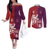 Custom British Lions Brumbies Couples Matching Off The Shoulder Long Sleeve Dress and Long Sleeve Button Shirt Unique Style - Wonder Print Shop